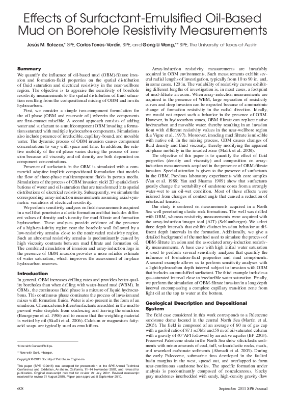 (PDF) Effects of SurfactantEmulsified OilBased Mud on Borehole