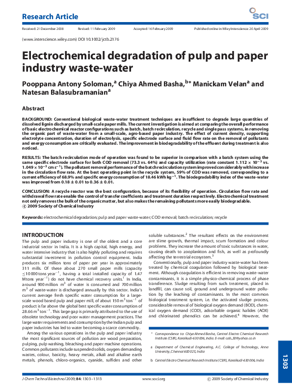 (PDF) Electrochemical Degradation of Pulp and Paper Mill Wastewater ...