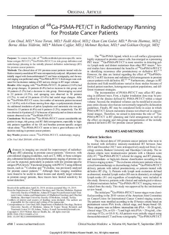 (PDF) Integration of 68Ga-PSMA-PET/CT in Radiotherapy Planning for ...