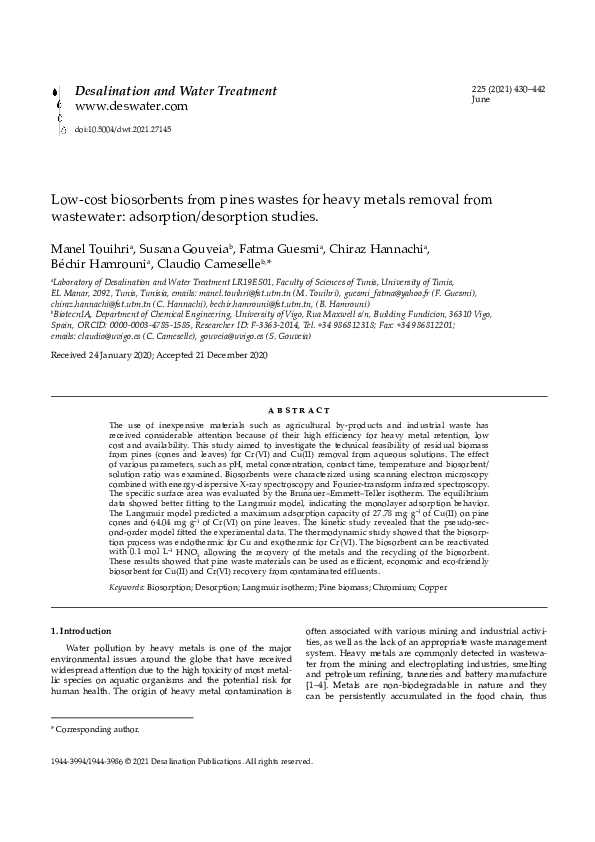 (PDF) Low-cost biosorbents from pines wastes for heavy metals removal ...