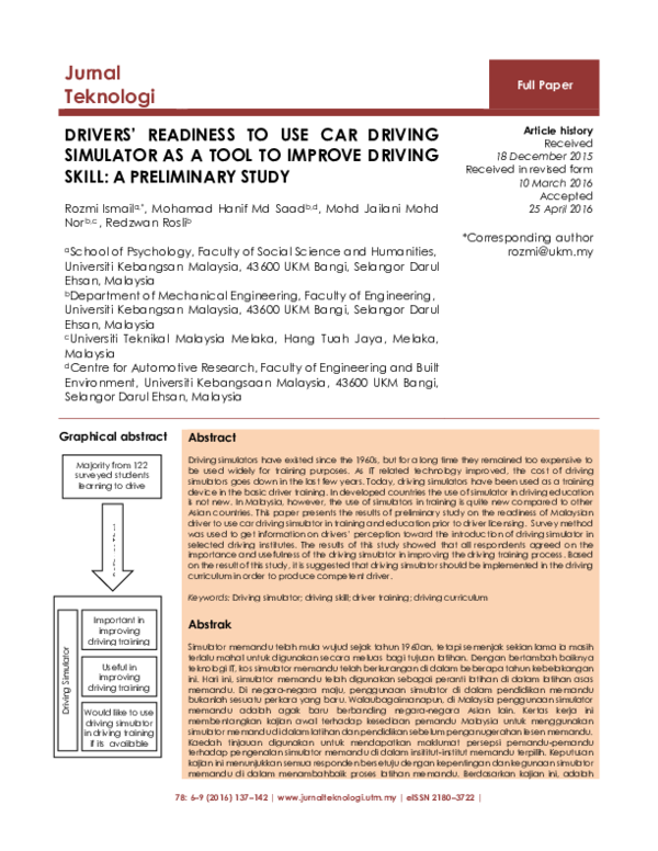 (PDF) Drivers’ Readiness to Use Car Driving Simulator as a Tool to ...