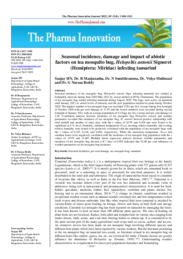 (PDF) Seasonal incidence, damage and impact of abiotic factors on tea ...