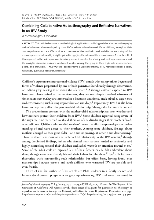 (PDF) Combining Collaborative Autoethnography and Reflexive Narratives ...