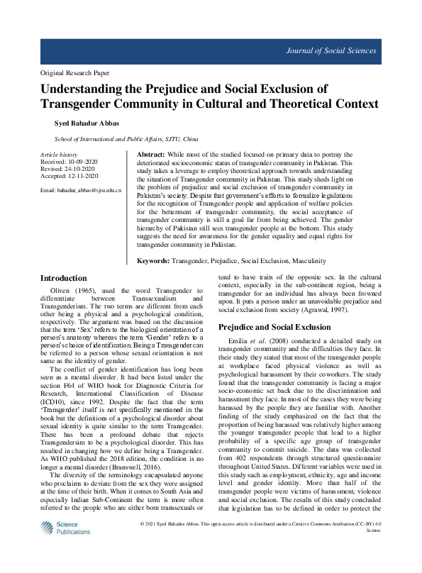 (PDF) Understanding the Prejudice and Social Exclusion of Transgender ...