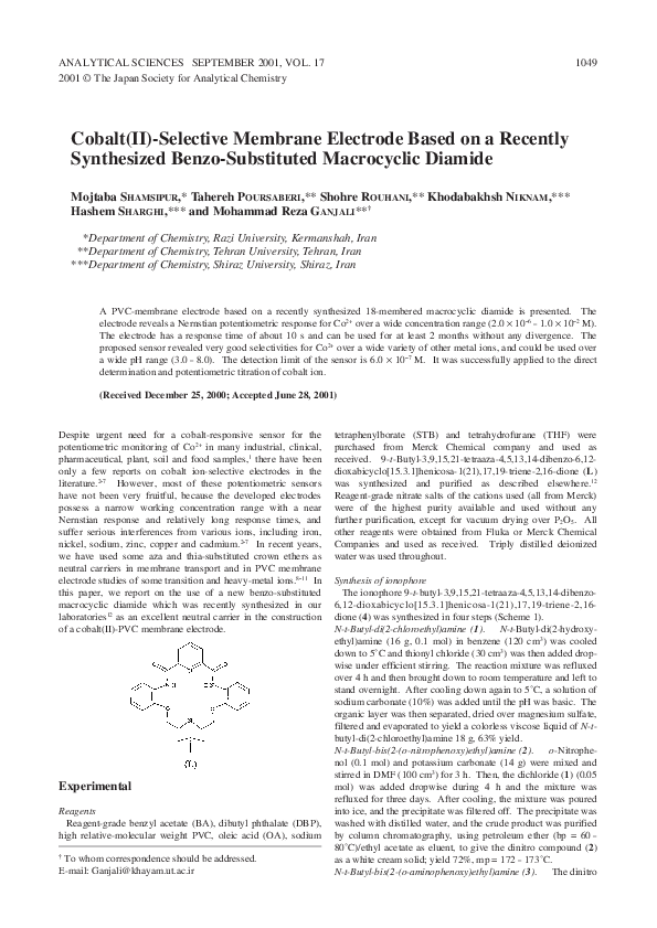 (PDF) Cobalt(II)-Selective Membrane Electrode Based on a Recently ...