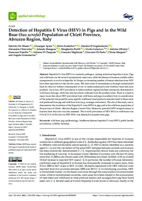 (PDF) Detection of Hepatitis E Virus (HEV) in Pigs and in the Wild Boar ...