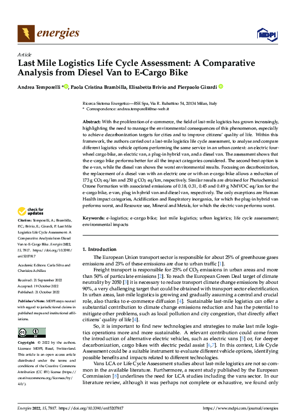 (PDF) Last Mile Logistics Life Cycle Assessment: A Comparative Analysis ...