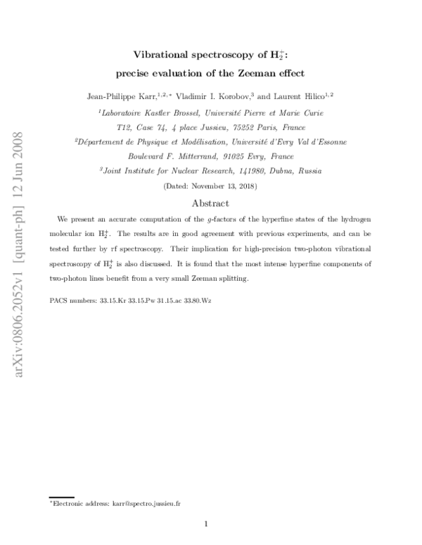 (PDF) Vibrational spectroscopy ofH2+: Precise evaluation of the Zeeman ...