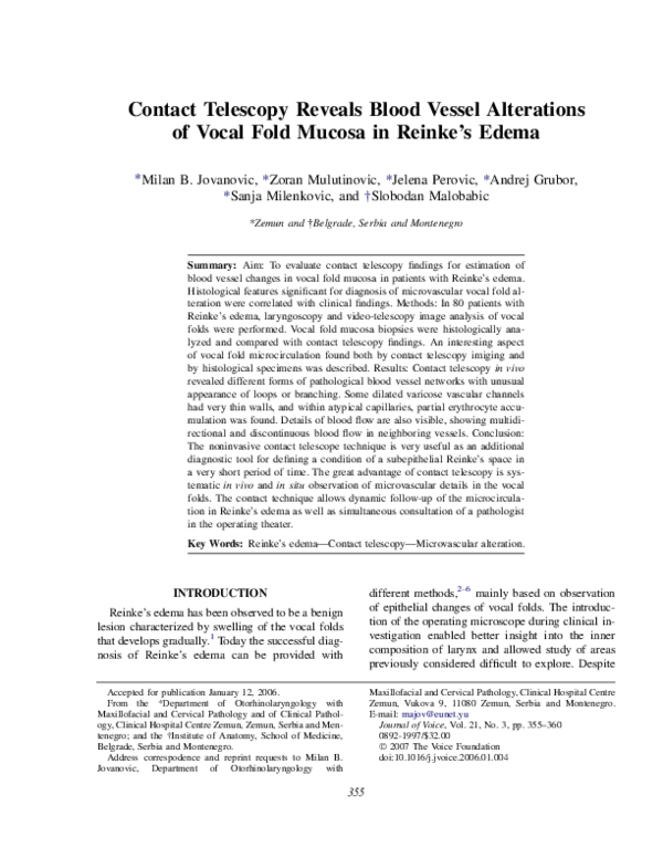 (PDF) Contact Telescopy Reveals Blood Vessel Alterations of Vocal Fold