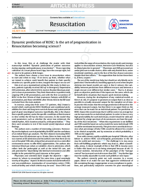 (PDF) Dynamic prediction of ROSC: Is the art of prognostication in ...