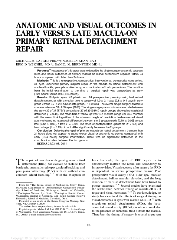 (PDF) Anatomic and Visual Outcomes in Early Versus Late Macula-On ...