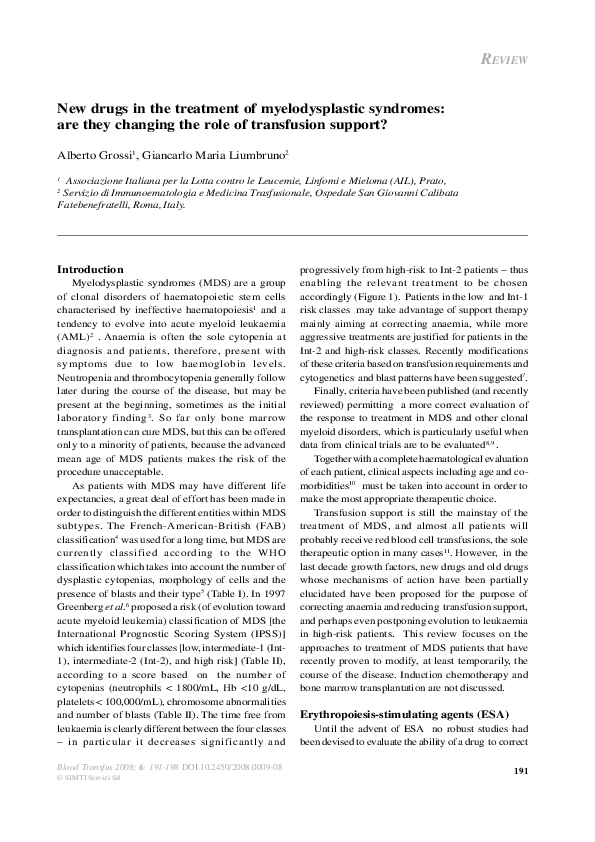 (PDF) New drugs in the treatment of myelodysplastic syndromes: are they ...