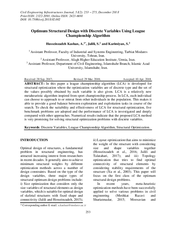 (PDF) Optimum Structural Design with Discrete Variables Using League ...