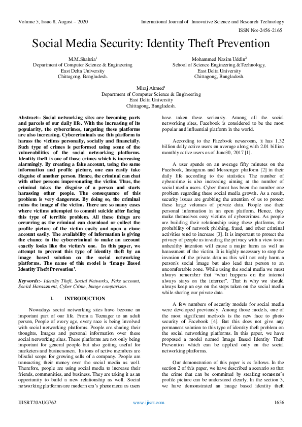 (PDF) Social Media Security: Identity Theft Prevention - Social Media Identity Theft Prevention