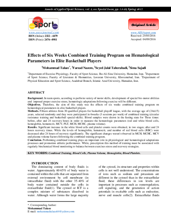 (PDF) Effects of Six Weeks Combined Training Program on Hematological ...