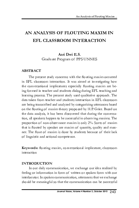 (PDF) An Analysis of Flouting Maxim in Efl Classroom Interaction