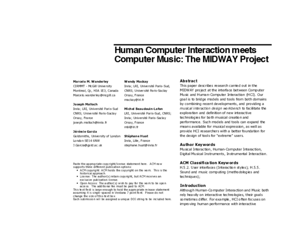 (PDF) Human Computer Interaction meets Computer Music: The MIDWAY Project