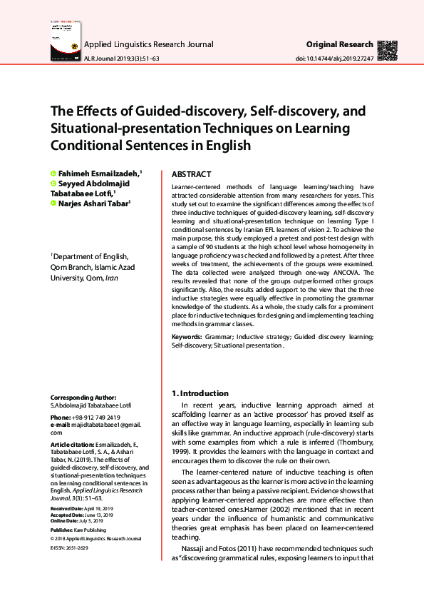 (PDF) The Effects of Guided-discovery, Self-discovery, and Situational ...