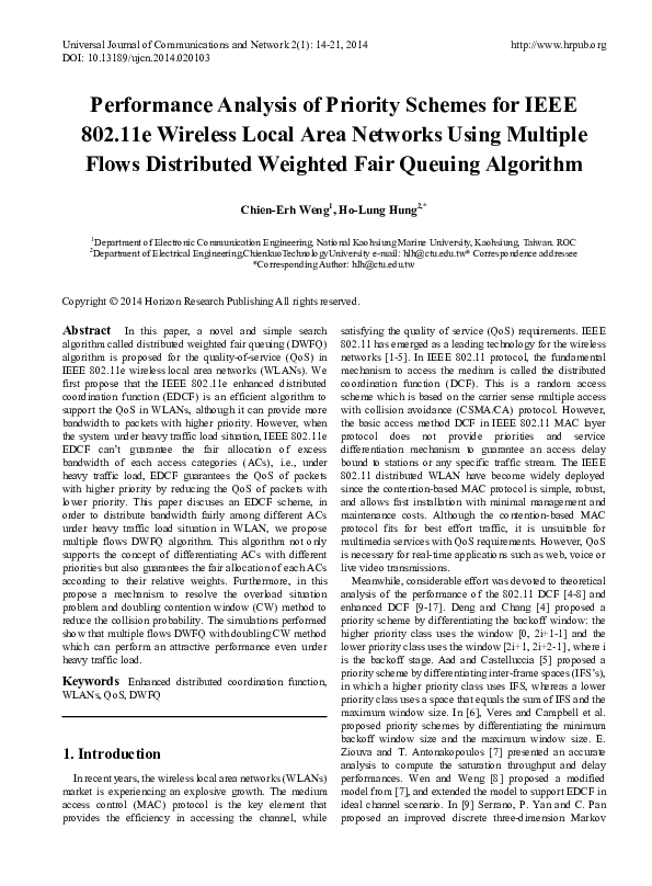 (PDF) Performance Analysis of Priority Schemes for IEEE 802.11e ...