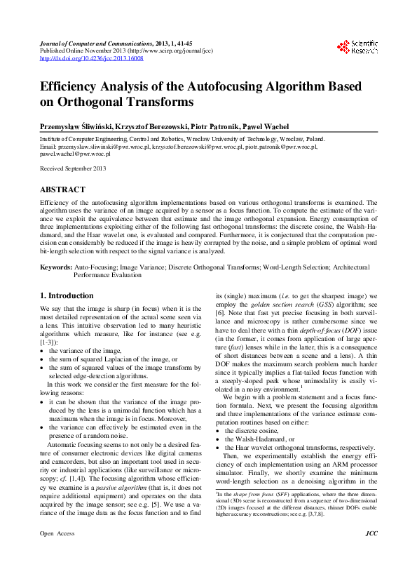 (PDF) Efficiency Analysis of the Autofocusing Algorithm Based on ...