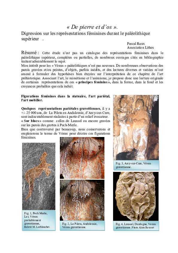(PDF) De pierre et d'os, digression sur les Vénus paléolithiques ...
