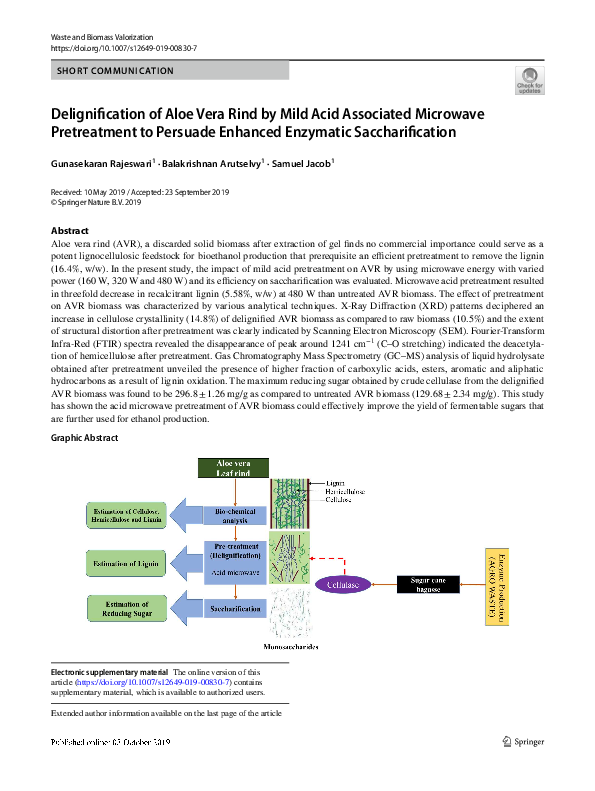 (PDF) Delignification of Aloe Vera Rind by Mild Acid Associated ...