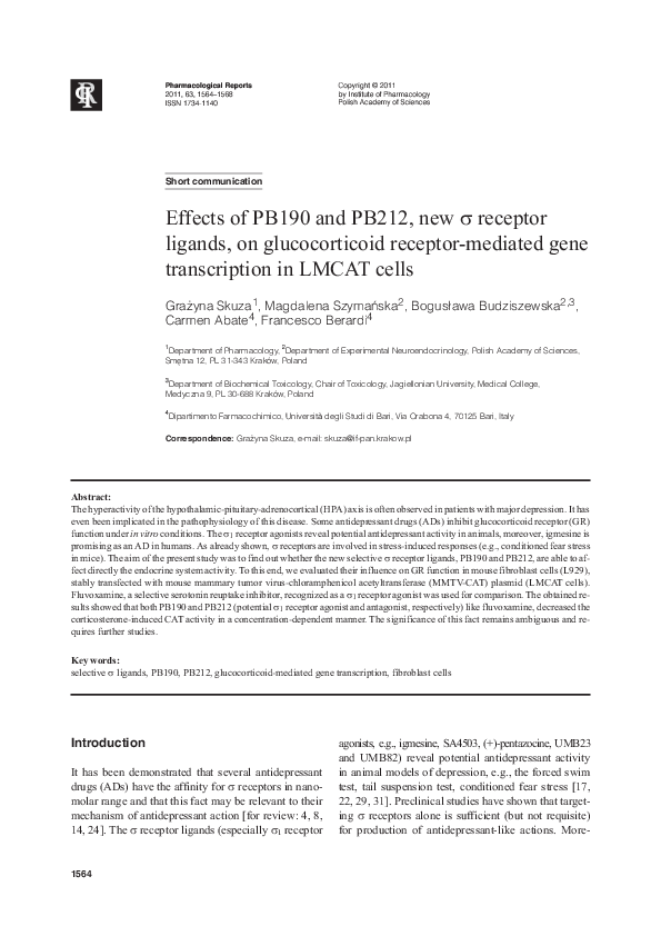 (PDF) Effects of PB190 and PB212, new σ receptor ligands, on ...