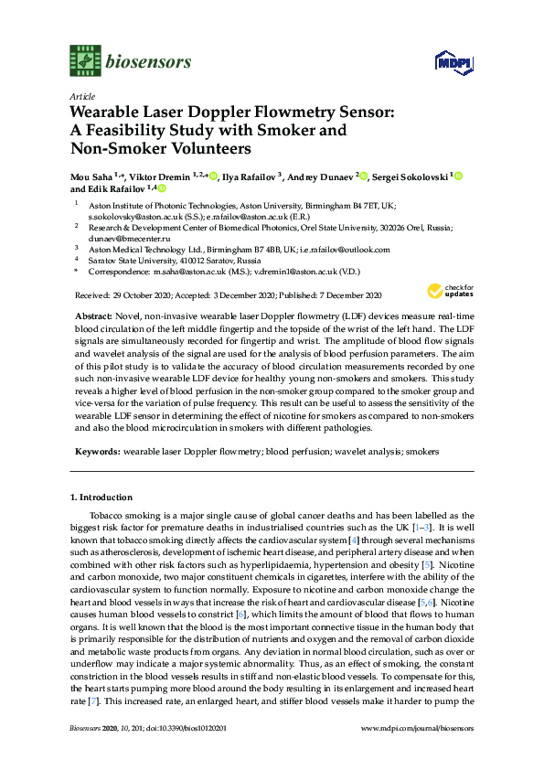 (PDF) Wearable Laser Doppler Flowmetry Sensor: A Feasibility Study with ...
