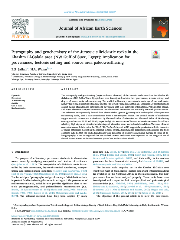 (PDF) Petrography and geochemistry of the Jurassic siliciclastic rocks ...