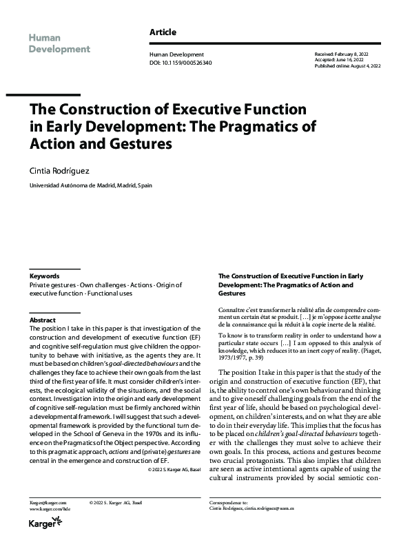 (PDF) The Construction of Executive Function in Early Development: The ...