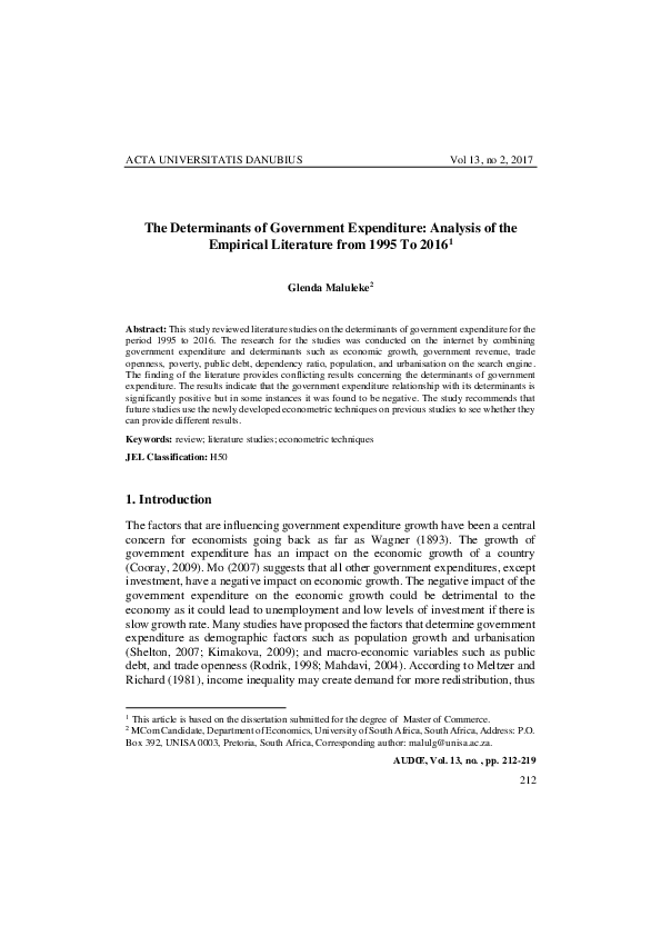 (PDF) The Determinants of Government Expenditure: Analysis of the ...