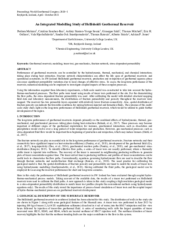 (PDF) An Integrated Modelling Study of Hellisheidi Geothermal Reservoir