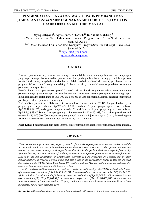 (PDF) PENGENDALIAN BIAYA DAN WAKTU PADA PROYEK PENYELESAIAN PEMBANGUNAN ...