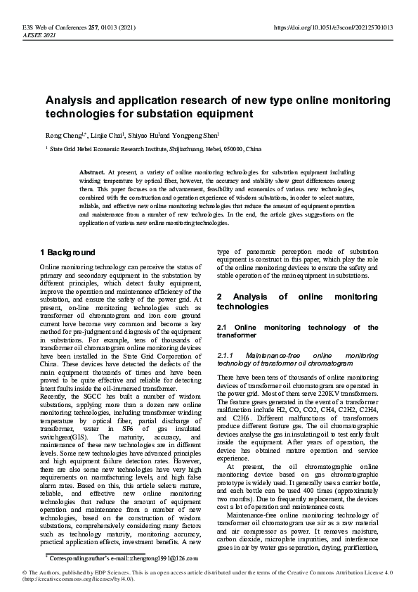 (PDF) Analysis and application research of new type online monitoring ...
