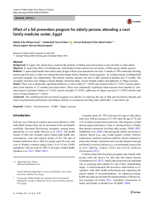 (PDF) Effect of a fall prevention program for elderly persons attending ...