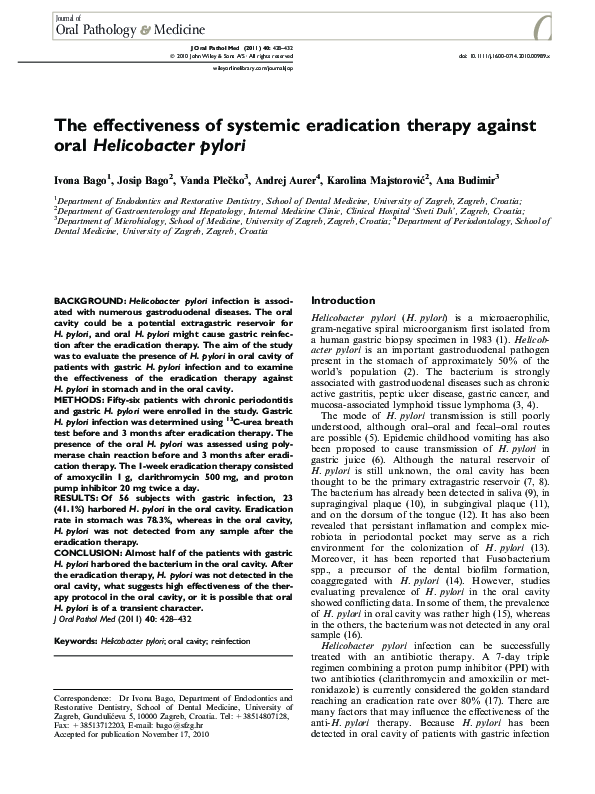 (PDF) The effectiveness of systemic eradication therapy against oral ...