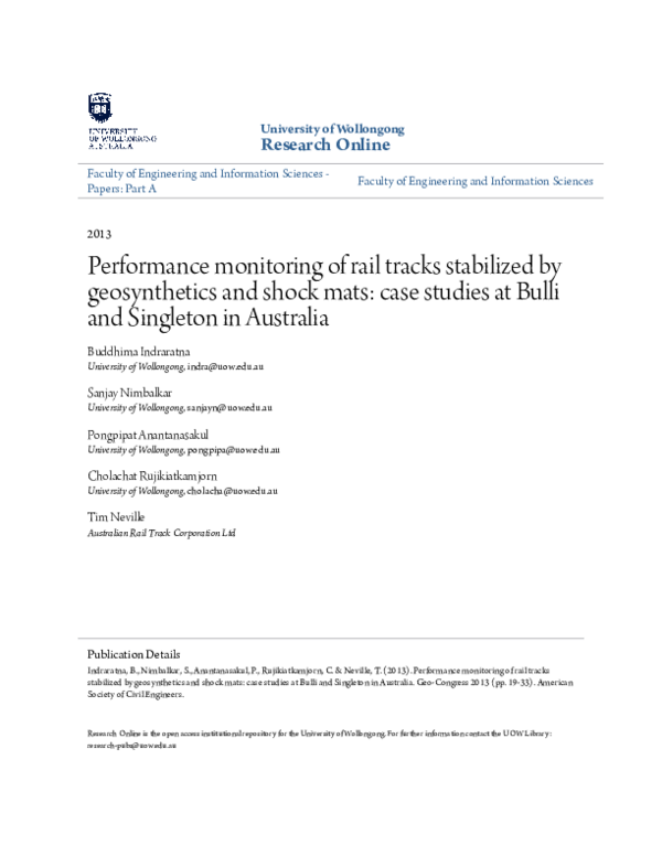 (PDF) Performance Monitoring of Rail Tracks Stabilized by Geosynthetics ...
