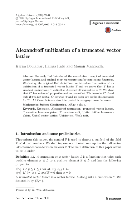 (PDF) Alexandroff unitization of a truncated vector lattice