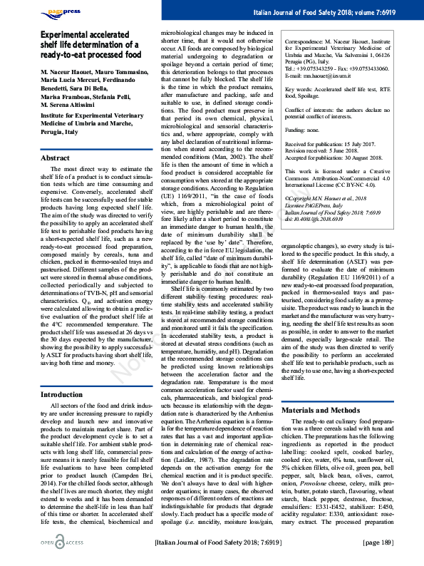 (PDF) Experimental accelerated shelf life determination of a ready-to ...