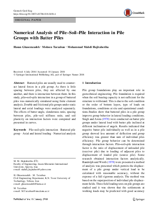 (PDF) Numerical Analysis of Pile–Soil–Pile Interaction in Pile Groups ...