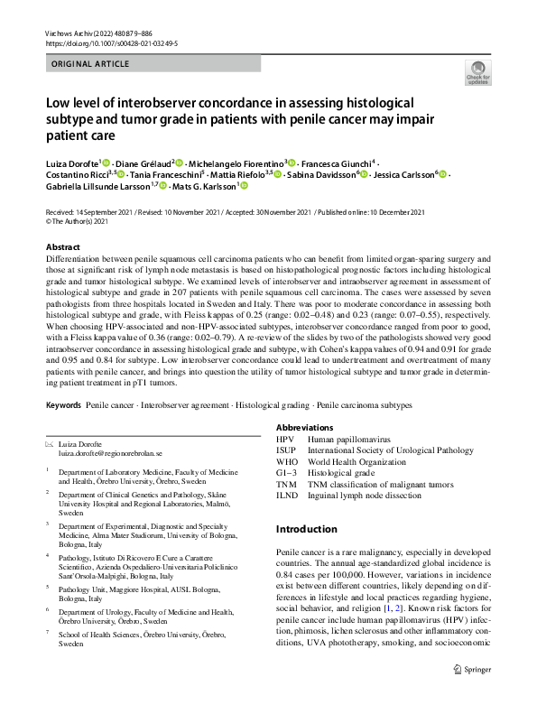 (PDF) Low level of interobserver concordance in assessing histological ...