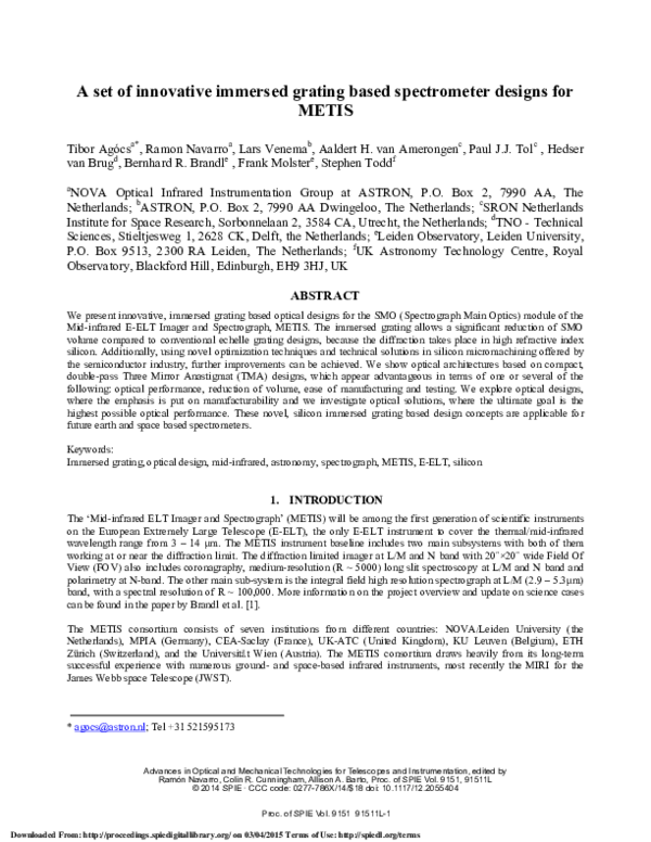 (PDF) A set of innovative immersed grating based spectrometer designs