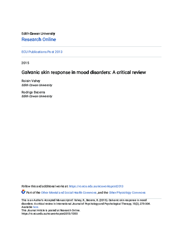 (PDF) Galvanic Skin Response in Mood Disorders: A Critical Review