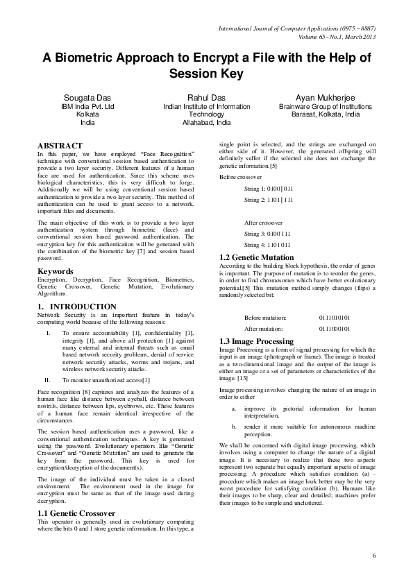 (PDF) Biometric Approach to Encrypt a File with the Help of Session Key