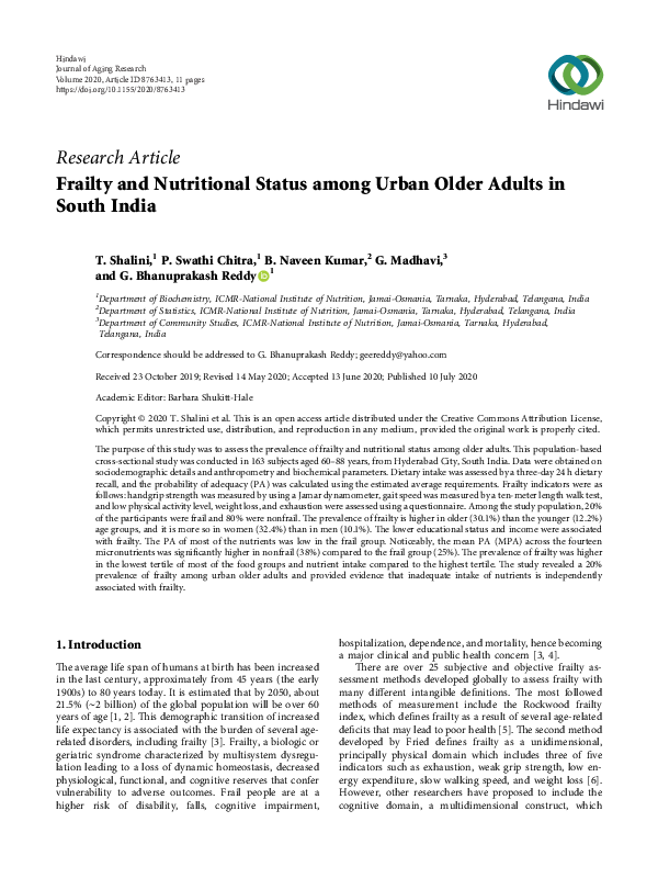 (PDF) Frailty and Nutritional Status among Urban Older Adults in South ...