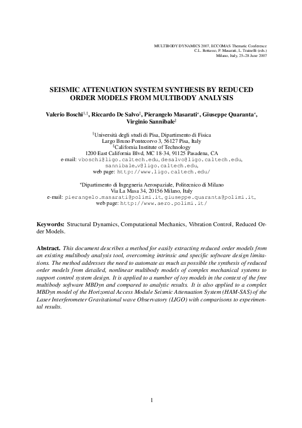 (PDF) Seismic attenuation system synthesis by reduced order models from ...