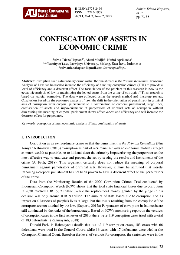 (PDF) Confiscation Of Assets In Economic Crime