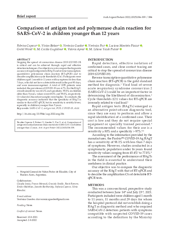 (PDF) Comparison of antigen test and polymerase chain reaction for SARS ...