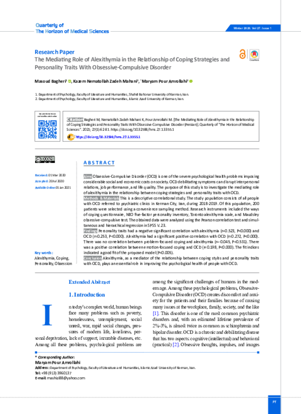 (PDF) The Mediating Role of Alexithymia in the Relationship of Coping ...