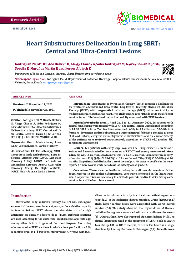 (PDF) Heart Substructures Delineation in Lung SBRT: Central and Ultra ...